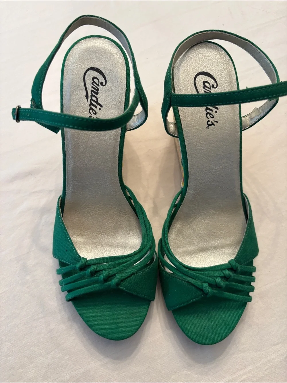 Vintage Candie's Green Strappy Ankle‑Strap Sandals, SZ 9
